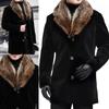 2021 зимнее мужское длинное шерстяное пальто с меховым воротником, мужское однотонное тонкое повседневное ветровка, куртка, верхняя одежда, черный топ, большие размеры S-5XL