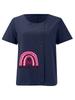 Women's Fashion Rainbow Love Letter Print Shot Sleeve T-shirt Loose Cotton Shirt Casual Loose Summer Blouse Tops Plus Size