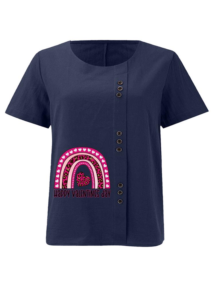 Women's Fashion Rainbow Love Letter Print Shot Sleeve T-shirt Loose Cotton Shirt Casual Loose Summer Blouse Tops Plus Size