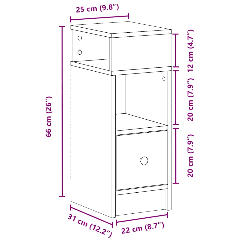 Nightstand with Drawer Rustic Wood Look 25 x 31 x 66 cm