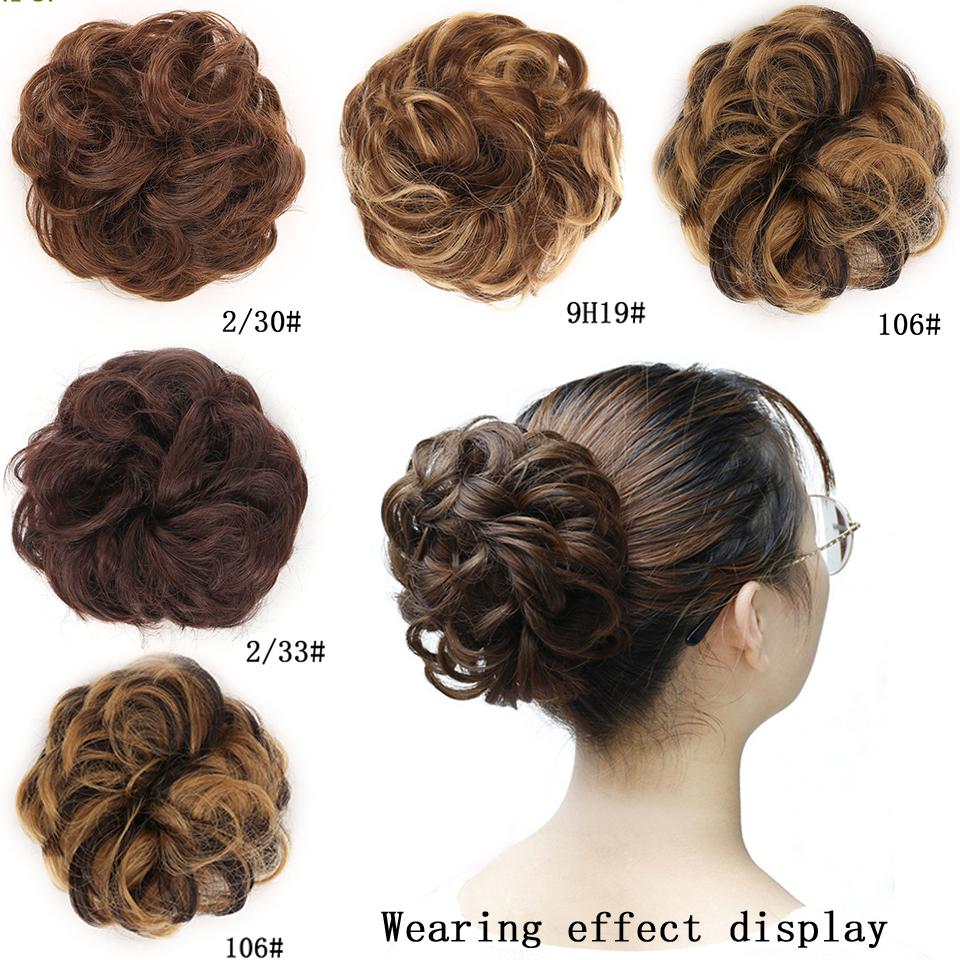 Messy Scrunchies Synthetic Hair Bun With Elastic Band Natural Fake Hair Tie Pieces Ponytail Colored Black Purple Pink Green Gray For Woman Chignon