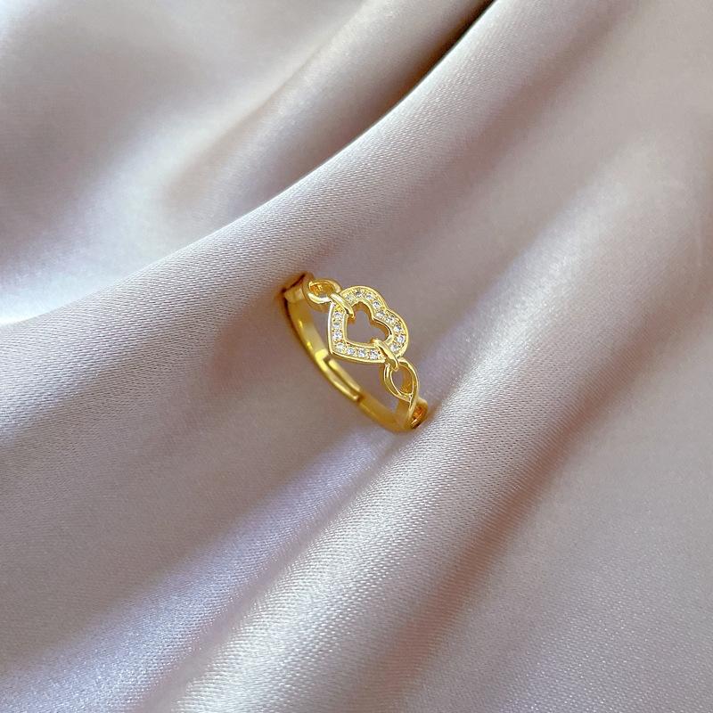 Real Gold Chain Love Full Diamond Ring Opening Adjustable Simple Jewelry Japanese Ring Couple Ring