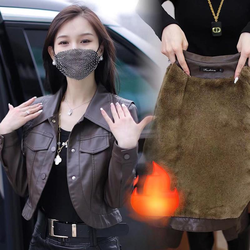 Короткая кожаная куртка из бархата, женские топы, осень и зима, новый модный костюм, юбка, маленькая кожаная юбка