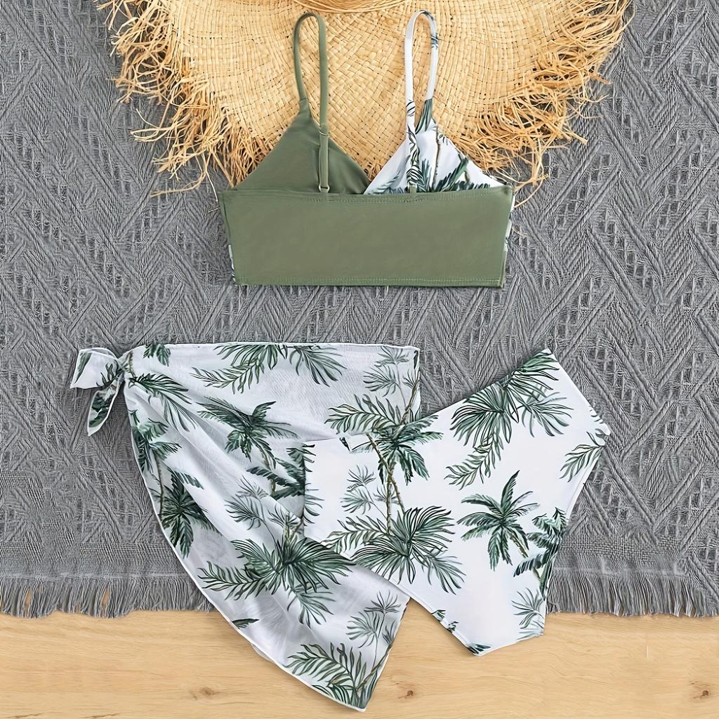 Комплект из 3 купальников для девочек: топ бикини с плавками и юбкой, детские цветы, регулируемые бретели, бюстье, летний, красивый, быстросохнущий, милый