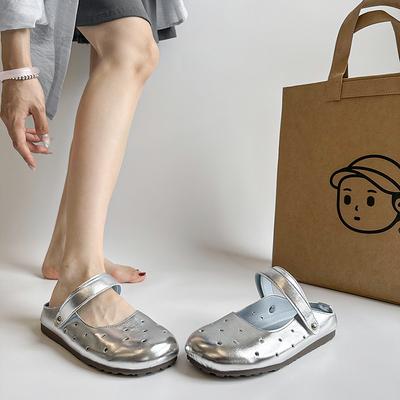 Модные тапочки Повседневная обувь Слиперы Женские Платформа Слайды Закрытый носок Роскошные 2025 Серебристые Летние Женская обувь Тапочки Повседневные Слайды Закрытый носок