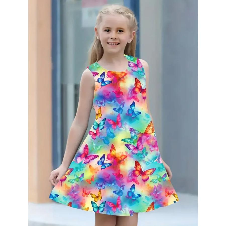 Платья для девочек от 4 до 14 лет, детское платье без рукавов с 3D принтом бабочек и животных, дышащая одежда с цифровым рисунком
