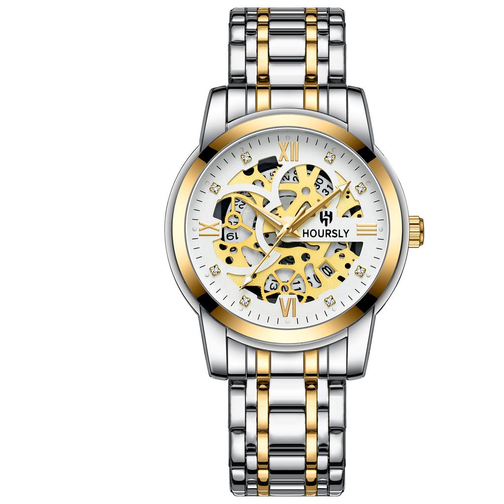 Новые деловые мужские кварцевые часы для отдыха, модные и трендовые, водонепроницаемые, с ночной подсветкой, кварцевые часы с бриллиантовой инкрустацией