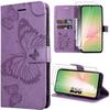 Protective Case - BOOLING - for Samsung Galaxy A56 5G - Purple Leather Effect - Butterflies - 2 Tempered Glass