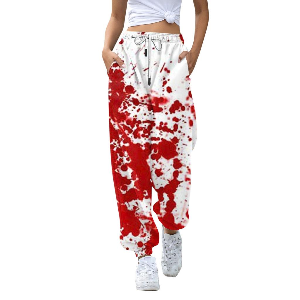 Women's Casual Pants Print High Waist Drawstring Sweatpants With Pockets