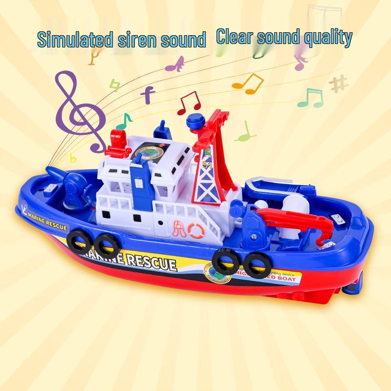 Electric Firefighting Ship Toy: Blue Model with Lights & Music for Kids' Bath Play