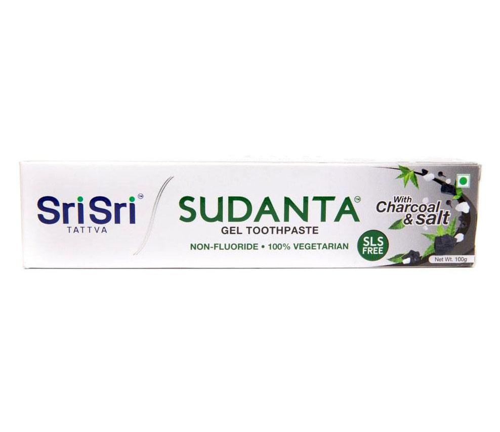Суданта: зубная гелевая паста с Древесным углем и Солью (100 г), Sudanta Gel Toothpaste Charcoal & Salt,  Sri Sri Tattva