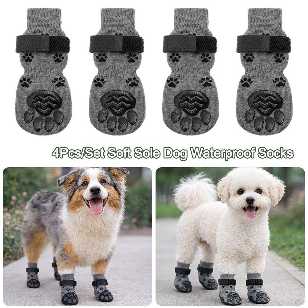 4Pcs/Set Anti-slip Dog Socks Waterproof Pet Paw Protector Portable Dog Foot Cover Pet Supplies