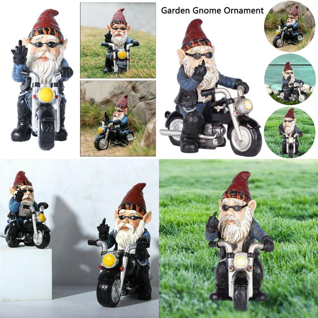 Garden Gnomes Novelty Statues Motorcycle Dwarf  Ornaments Outdoor Naughty Decor