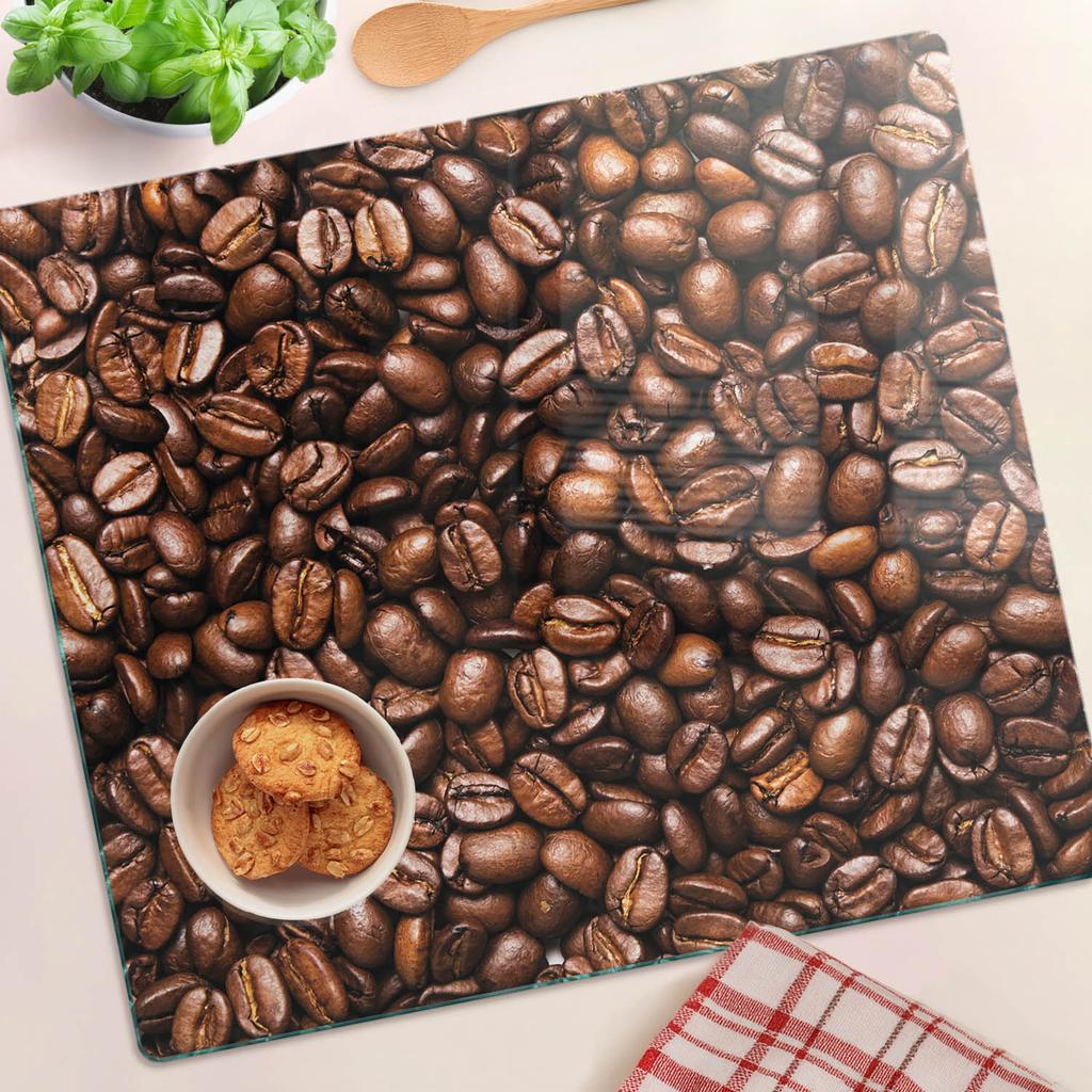 Trwała I Stylowa Kuchenna Deska Szklana Ze Wzorem Ziarna Kawy 60X52 Cm