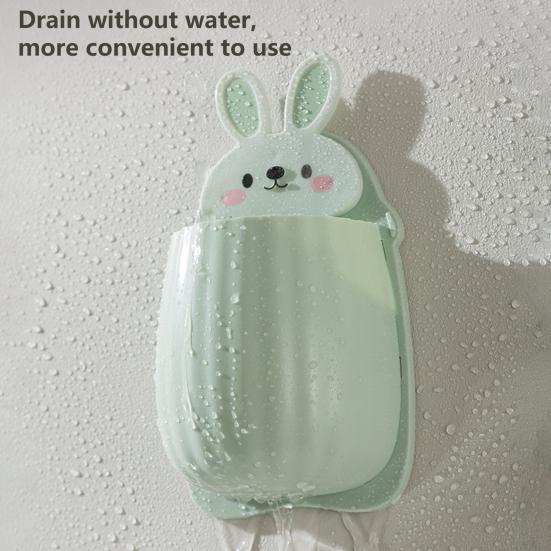 Настенный держатель для зубных щеток, противоскользящая полка для хранения в форме мультяшного кролика, самоклеящаяся настенная полка для хранения с глубоким карманом