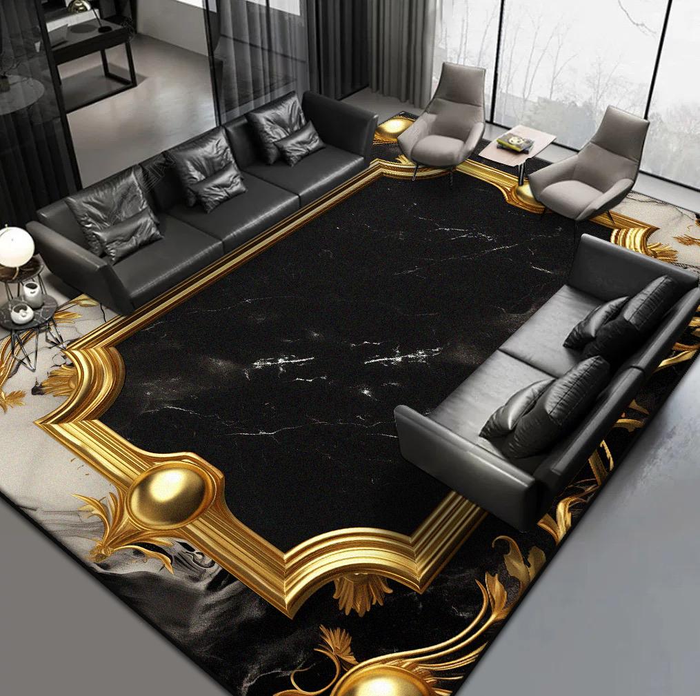 Ковры в скандинавском стиле для гостиной, роскошный черно-золотой ковер, ковер для холла отеля, ковер для зоны дивана, домашний декор для спальни, коврик для пола в гардеробной