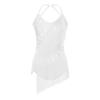 Womens Latin Dance Leotard Sleeveless Halter Neck Rhinestone Tassels Backless Competition Costume