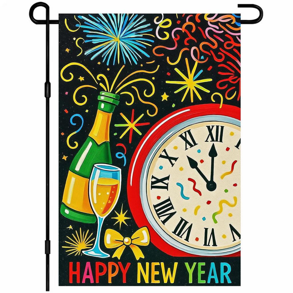 New Year's Decoration Of Garden Atmosphere With Garden Flags