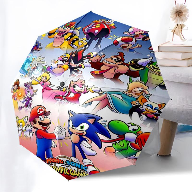 1pc Mario & Sonic Olympic Games Outdoor Umbrella - Automatic Opening/Closing, Collapsible Design, 8-Rib Iron Frame, Perfect Gift for Fans, Travelers,