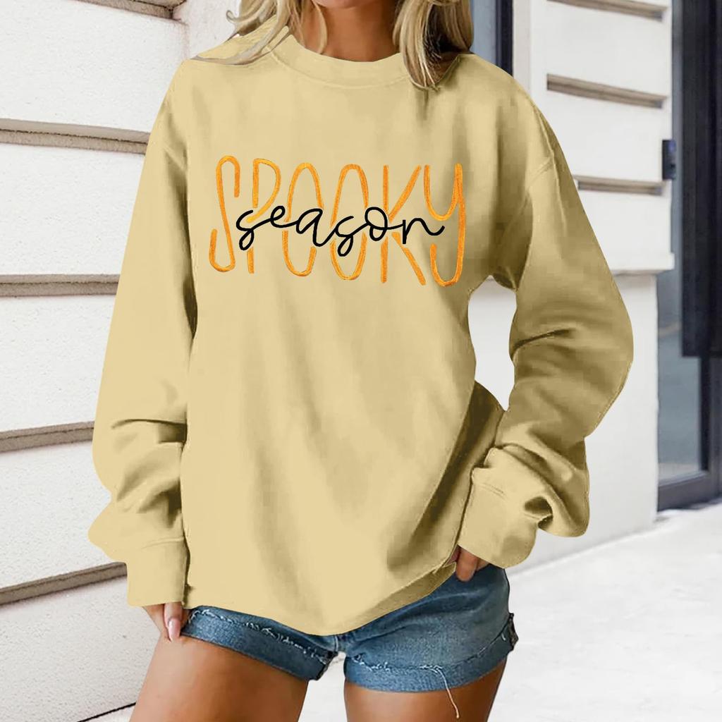 Women's Round Neck Printed Tops Cotton Casual Fashion Long Sleeve Pullover Top Blouse