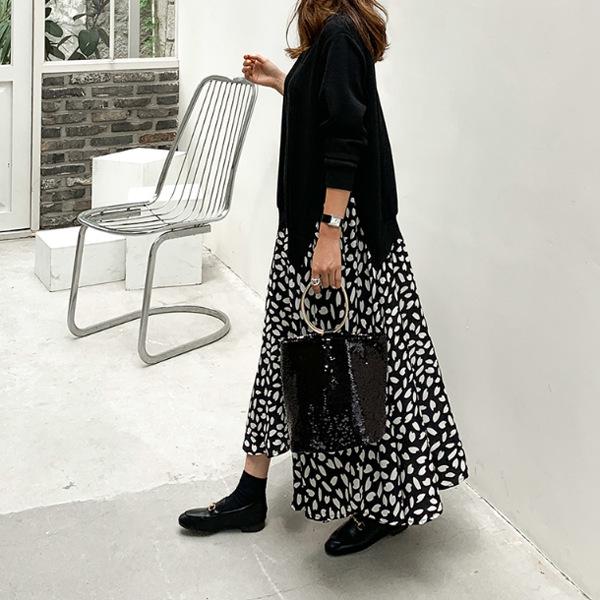 Платье макси с длинными рукавами и принтом в складку 2023 года с имитацией двух частей