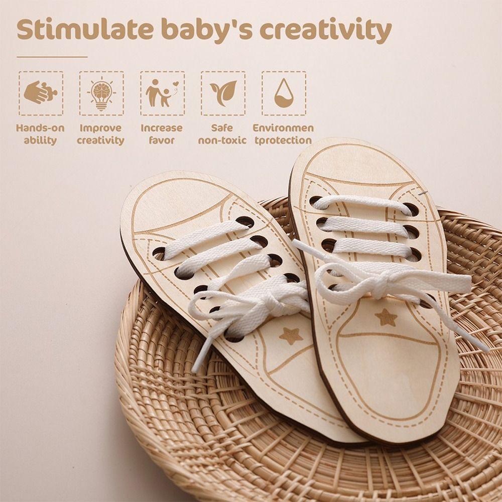 Learn to Tie Laces Toy Tying Shoelaces Boards Wooden Lacing Shoe Toy Montessori Educational Toy