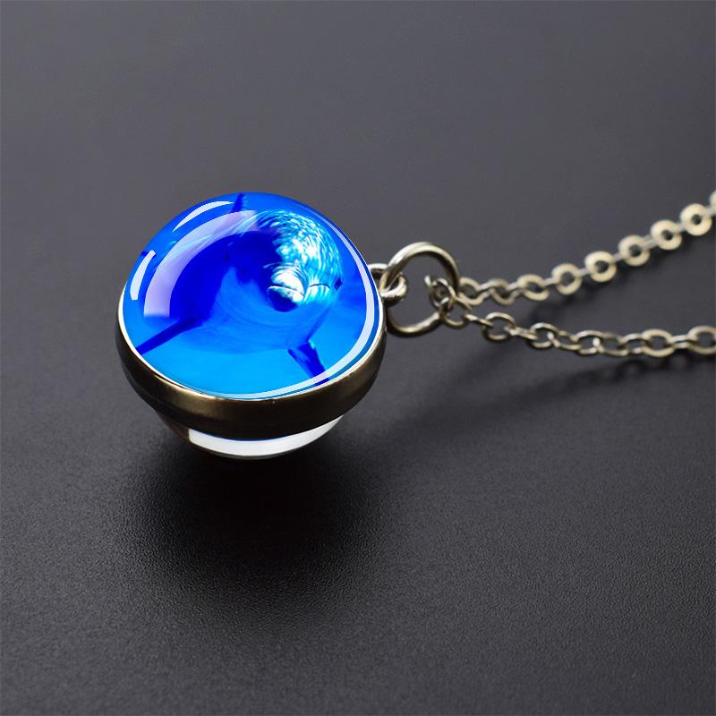 Ювелирные ожерелья с синим морем и морской жизнью, черепаха, дельфин, ракушки, двухсторонний хрустальный стеклянный шар, кулон, ожерелье для женщин и мужчин, подарок