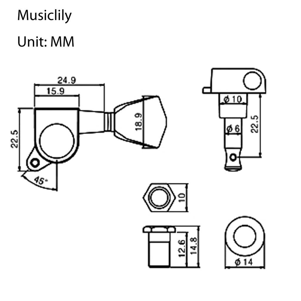 Musiclily Pro Keystone Metal Style Tuners for Chrome Keystone Buttons 3+3 LP,