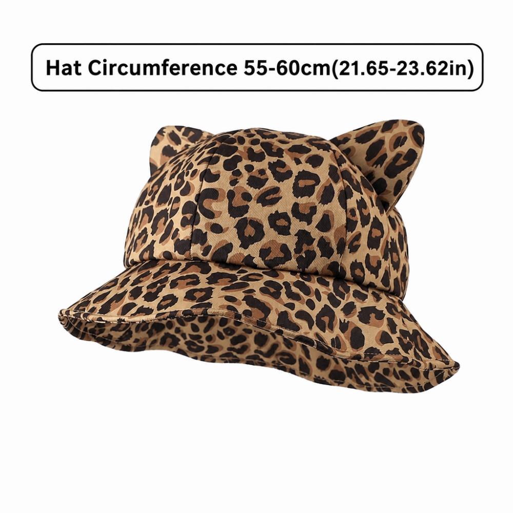 Cow/ Leopard Print Bucket Hat Cat's Ears Basin Hats New Panama Fishing Cap Unisex