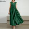 ZANZEA Women Casual V-Neck Loose Summer Sleeveless Dress
