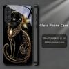 Роскошный Чехол для Телефона Черный с Кошкой и Стразами Для Samsung Galaxy Note 10 20 A 06 A07 12 A13 A14 A15 A16 A17 A22 A23 24 25 26 Стеклянная Крышка