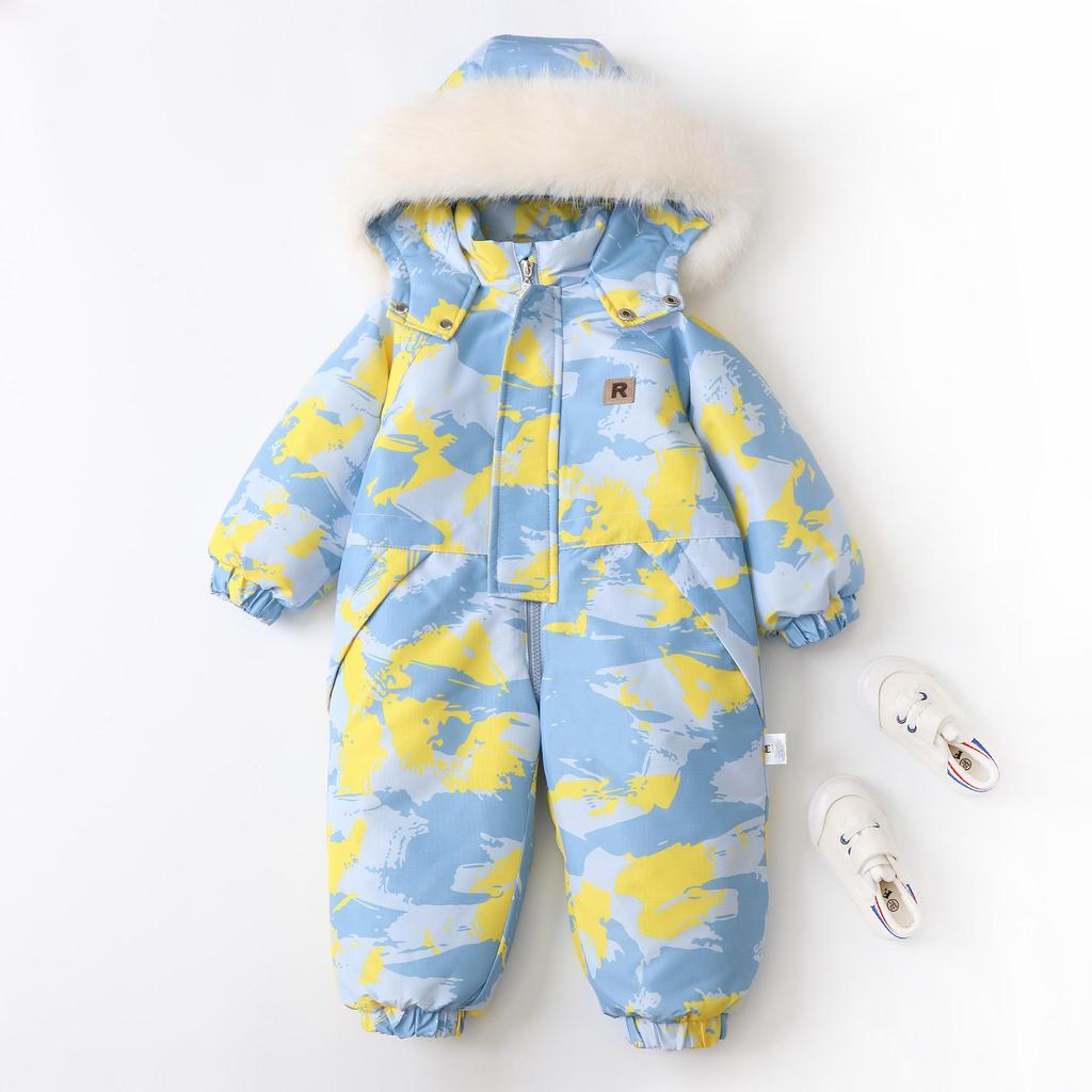 Baby Autumn Winter Ski Suit Thicken Baby Jumpsuit Warm Children Clothing Set Waterproof Hooded Boys Overalls New Baby Girls Snowsuit 2024 New