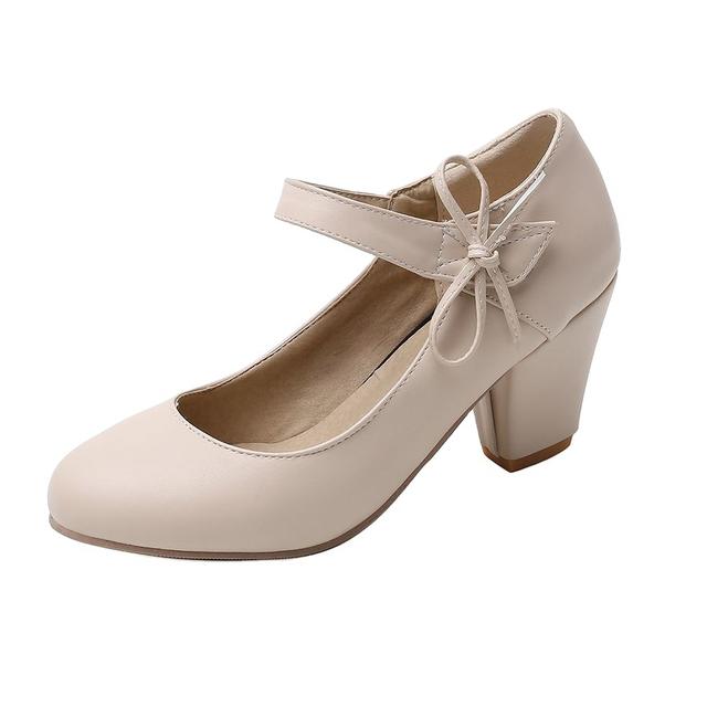 Single Shoes Women's Thick Heels High Heels Foreign Trade Large Size Women's Shoes One Word Buckle Shoes One Piece Delivery