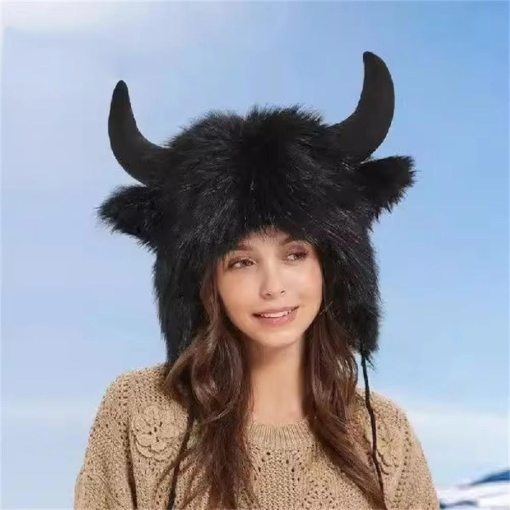 Solid Color Ox Horn Hat Thickened Lei Feng Cap Fashion Winter Pullover Cap Outdoor