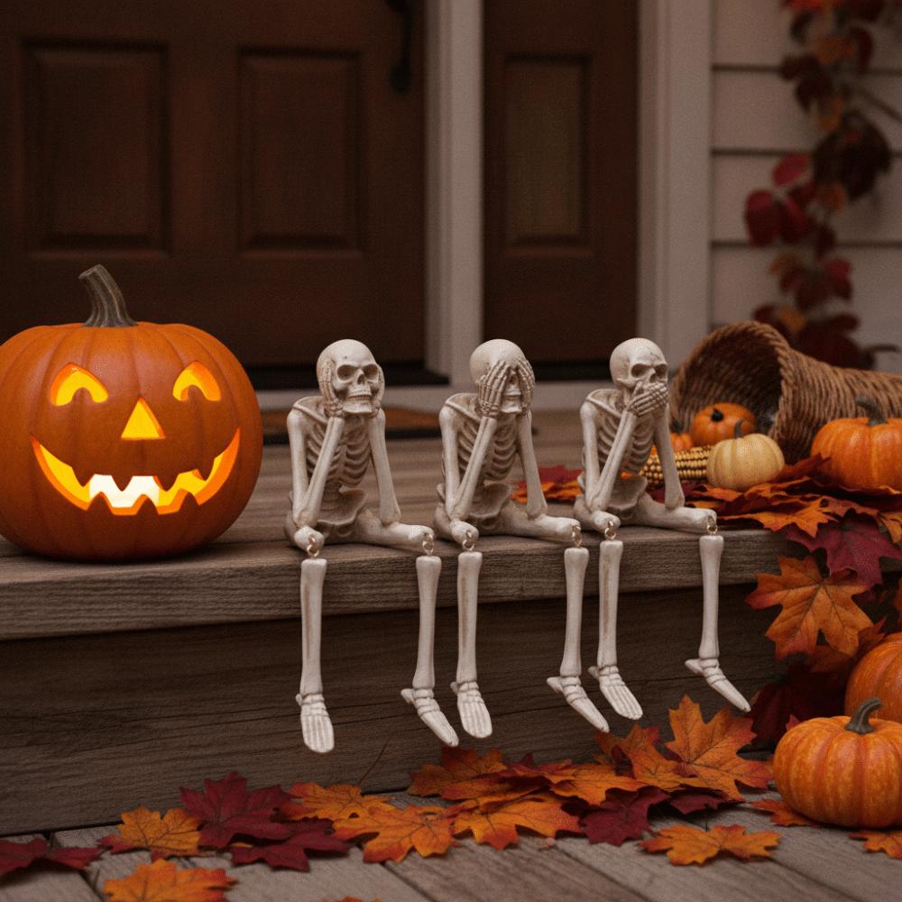 Realistic Halloween Skull Figurines Spooky Atmosphere Skeleton Decoration Festival Decoration