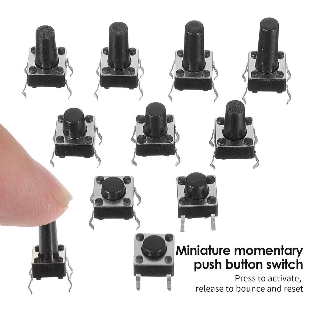 200pcs Universal 6*6 Size Key Switch Kit 4 Feet 12V Micro Switch Mixed Touch Buttons Tactile Universal Switch