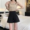 Shorts Women's High-waisted Summer Large Flower Bud Wear Thin A-line Wide Leg Pants Black Casual Hot Pants