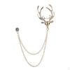 Deer Head Elk Double Chain Tassel Brooch Pin Stud Lapel Shirt