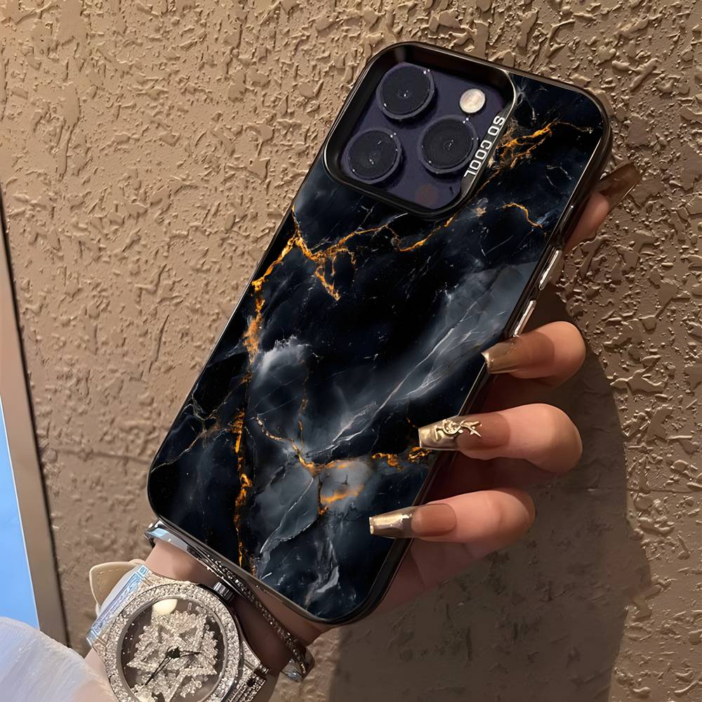Черно-золотой мраморный арт чехол для телефона iPhone 17,16,15,14,13,12,11,Pro,XS,Max,Plus,Mini,SE Черный матовый с блестками противоударный чехол