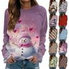 Women's Fashionable Casual Long-sleeved Retro Christmas Snowman Print Round Neck Top