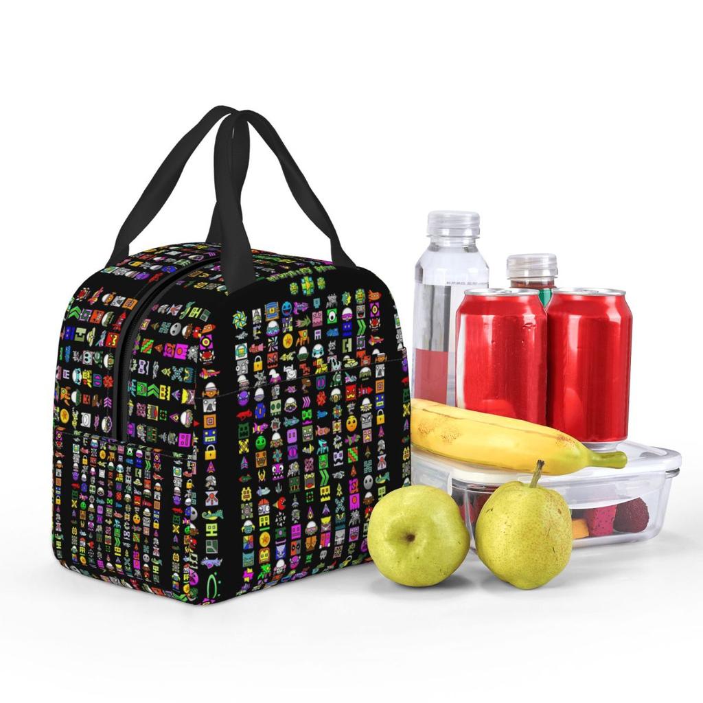 Geometry Dash Insulated Lunch Bag for Kids School Cooler Thermal Food Box Tote Portable Lunch Boxes Container