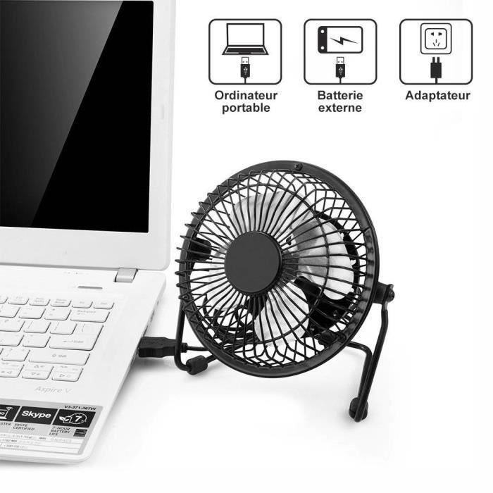 Mini USB Table Fan PC Silent Cooling 360° Pivoting Black