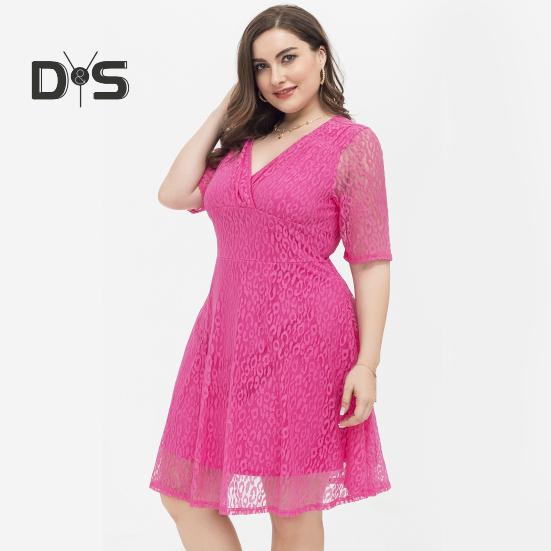 Платье больших размеров с кружевным V-образным вырезом и короткими рукавами с леопардовым узором, двухслойное платье миди для выпускного вечера, свадьбы, вечеринки, летнее короткое платье