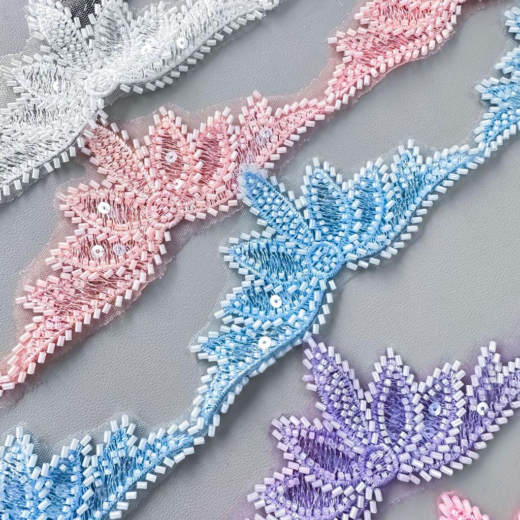 White Beaded Sequined Mesh Bottom Barcode Clothing Dress Embroidery Accessories Robe Clothing Lace