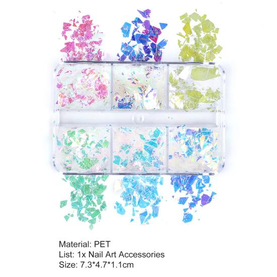 6 сеток/коробка для украшения ногтей, не падающие модные ПЭТ нежные мечтательные поляризованные световые аксессуары, блестки для вечеринки