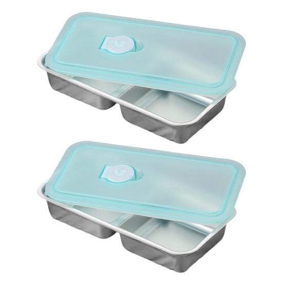 2 шт. контейнеры из нержавеющей стали для закусок, двойной отсек для приправ с крышками, ланч-бокс Bento