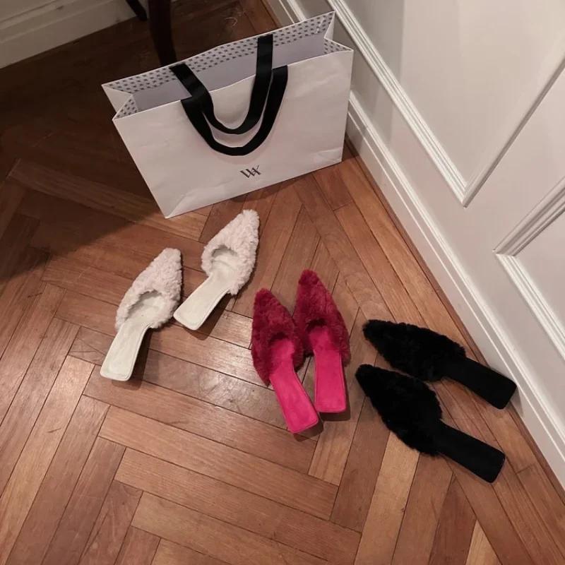 Женские туфли на высоком каблуке Замшевые тапочки 2023 Новый тренд Весенняя мода Вечеринка Сексуальные лодочки Повседневные женские туфли-стилет Сандалии с мехом Mujer