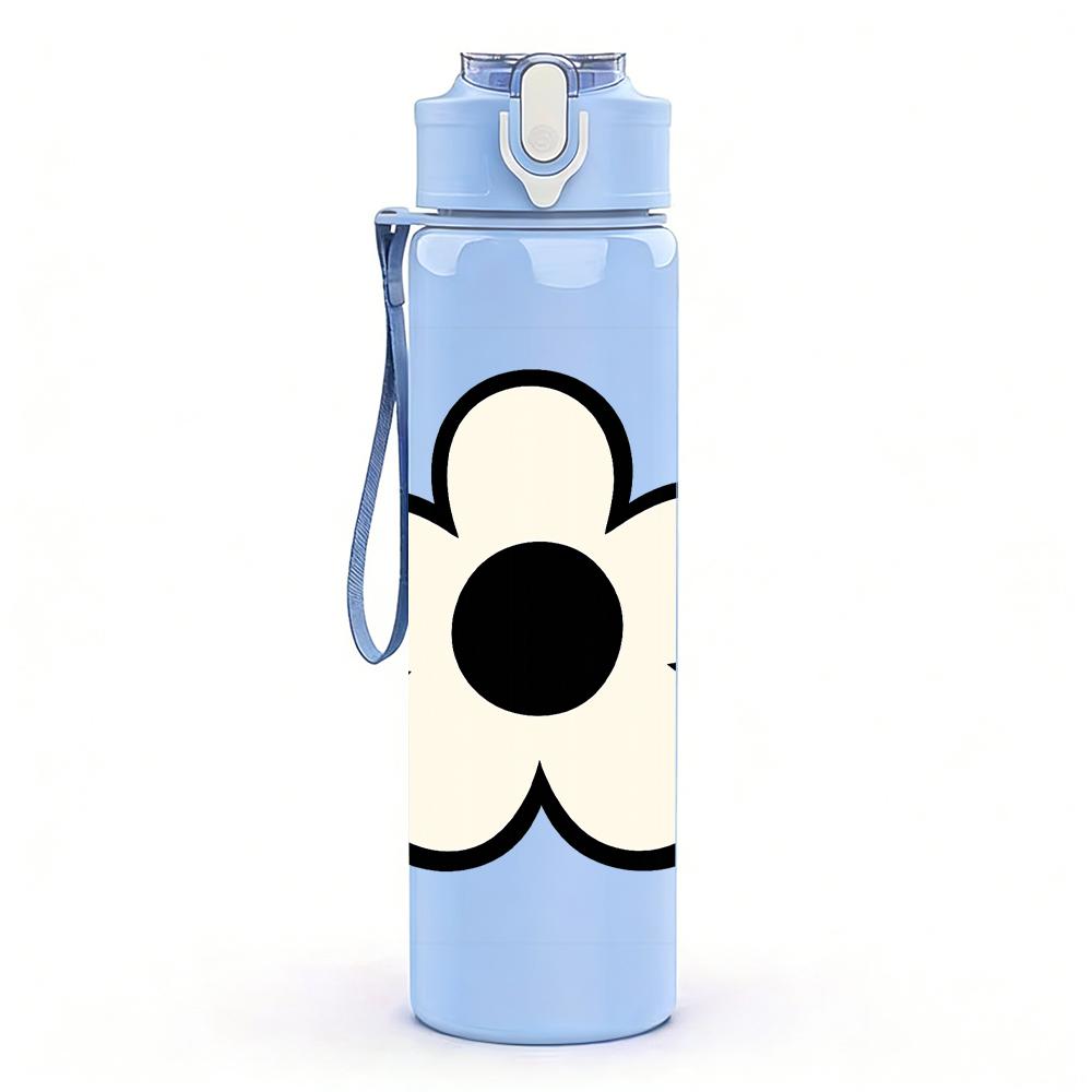 1PC Simple Five Petal White Flower 750ml Color Plastic Sports Water Bottle Leakproof Flip Straw Lid For Sports Office Home Use