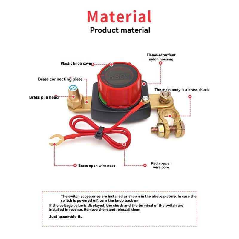 Тренд 2025 Выключатель массы аккумулятора 12В-48В Аккумулятор автомобиля со светодиодным вольтметром DC 5-80В Выключатель массы аккумулятора Отключение аккумулятора