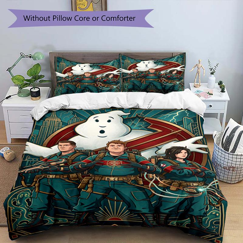 3pcs Duvet Cover Set (1*Duvet Cover + 2*Pillowcase, Without Core), Ghostbusters Print Bedding Set, Bedroom Decor, All‑Season, Birthday Gift
